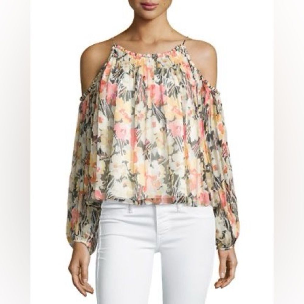 Maylin' Silk Cold Shoulder Floral Print Blouse - Picture 2 of 4
